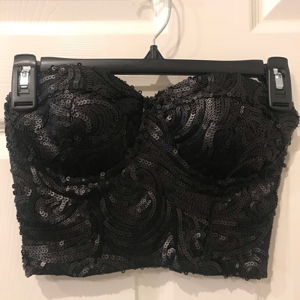 Black Sequin Bustier Crop Top